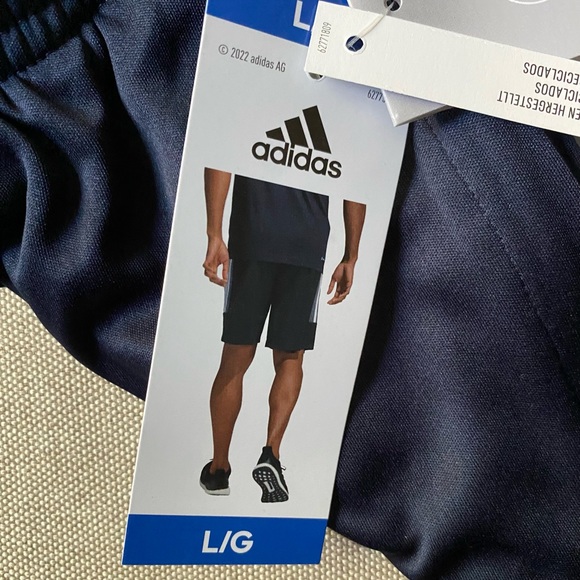 ADIDAS Mens 3S PES Shorts Navy White Stripes Basketball Zipper Pockets Large - Picture 8 of 12